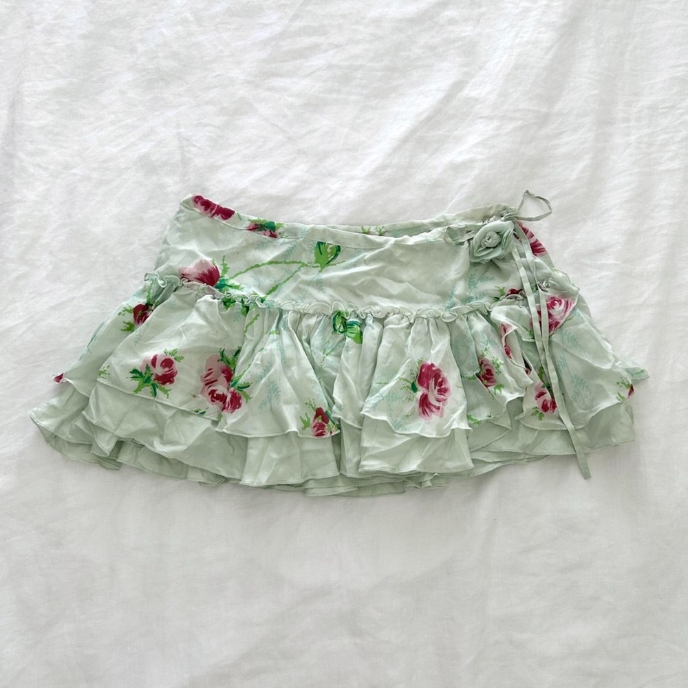 Abercrombie green silk floral mini skirt